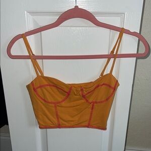 Princess Polly Mustard Crop Top with Red Accents